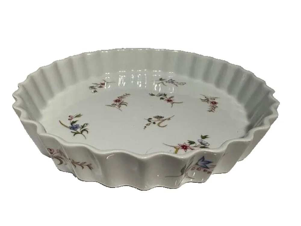 Cordon Bleu France Porcelain Quiche Tart Dish Floral Scalloped 10 Inch Round
